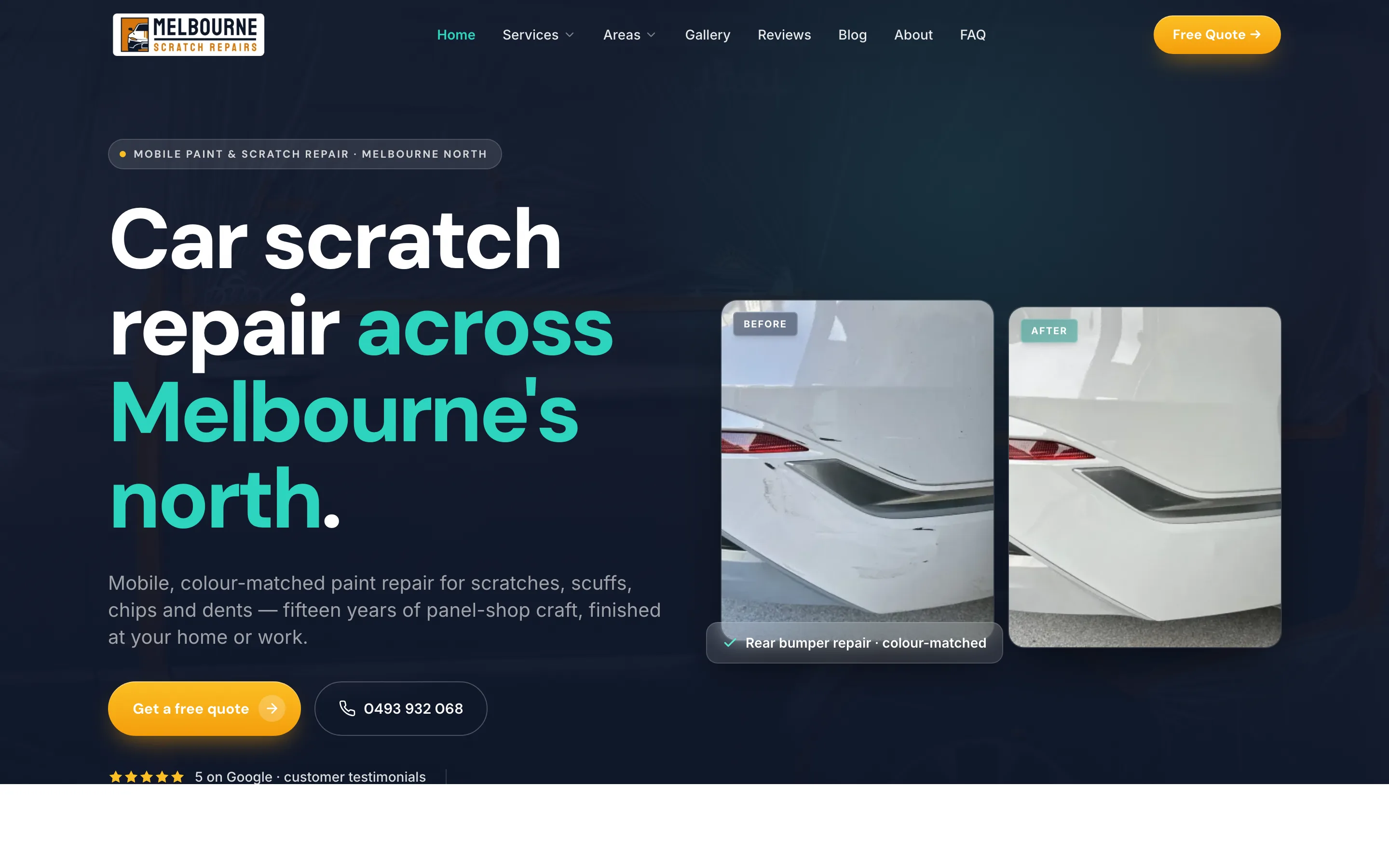 A live website built by the studio — Melbourne Scratch Repairs, on desktop